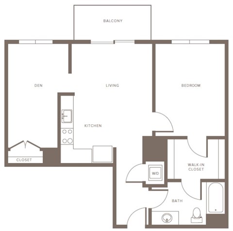 Floor plan for 1 bed, 1 bath, 875 sqft